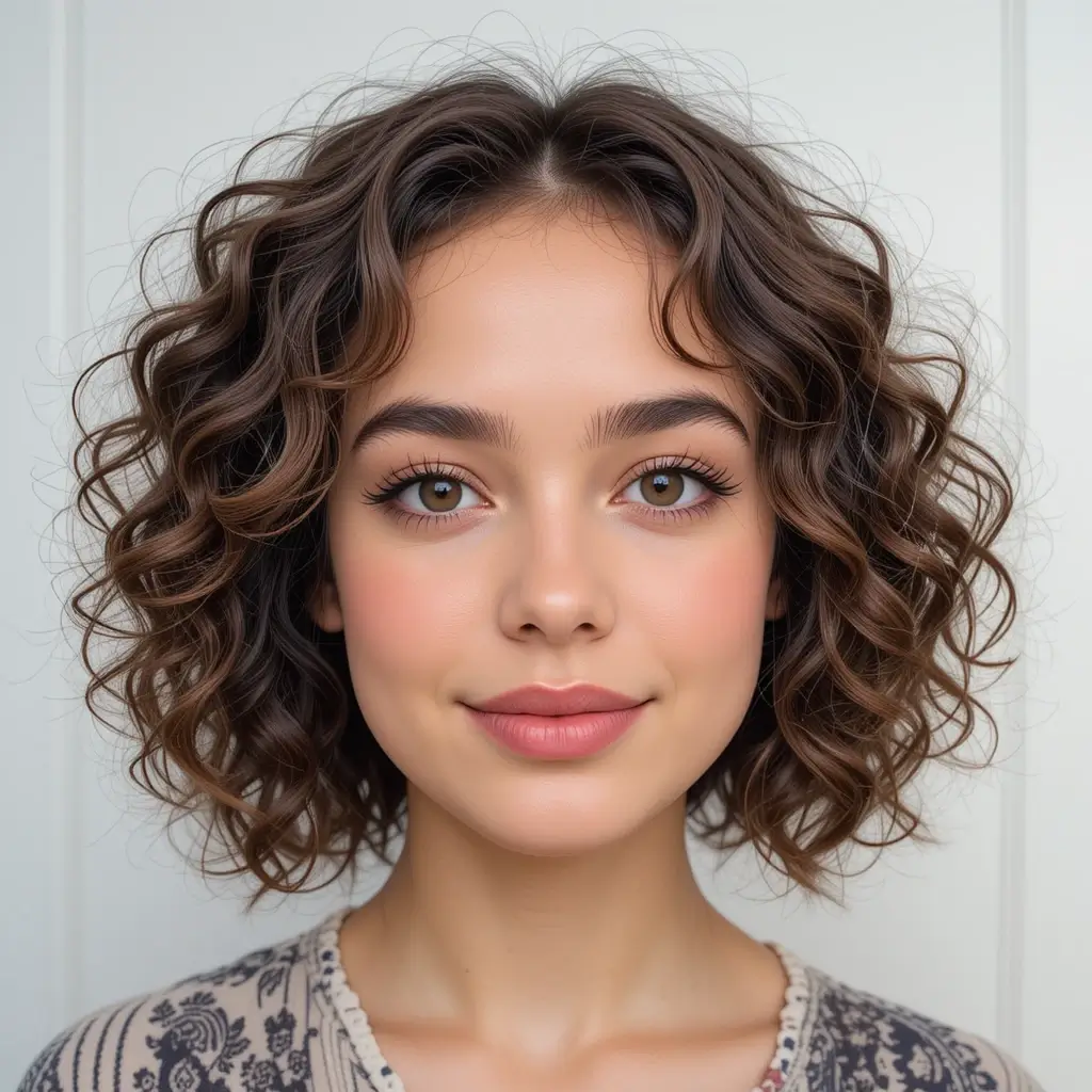 Short Curly Hair with Center Part