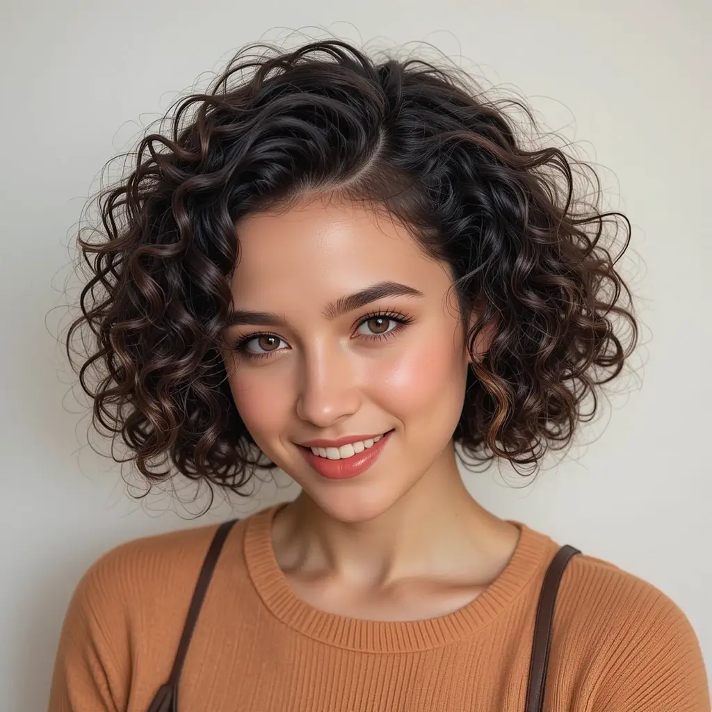Short Curly Hair with Defined Part and Volume