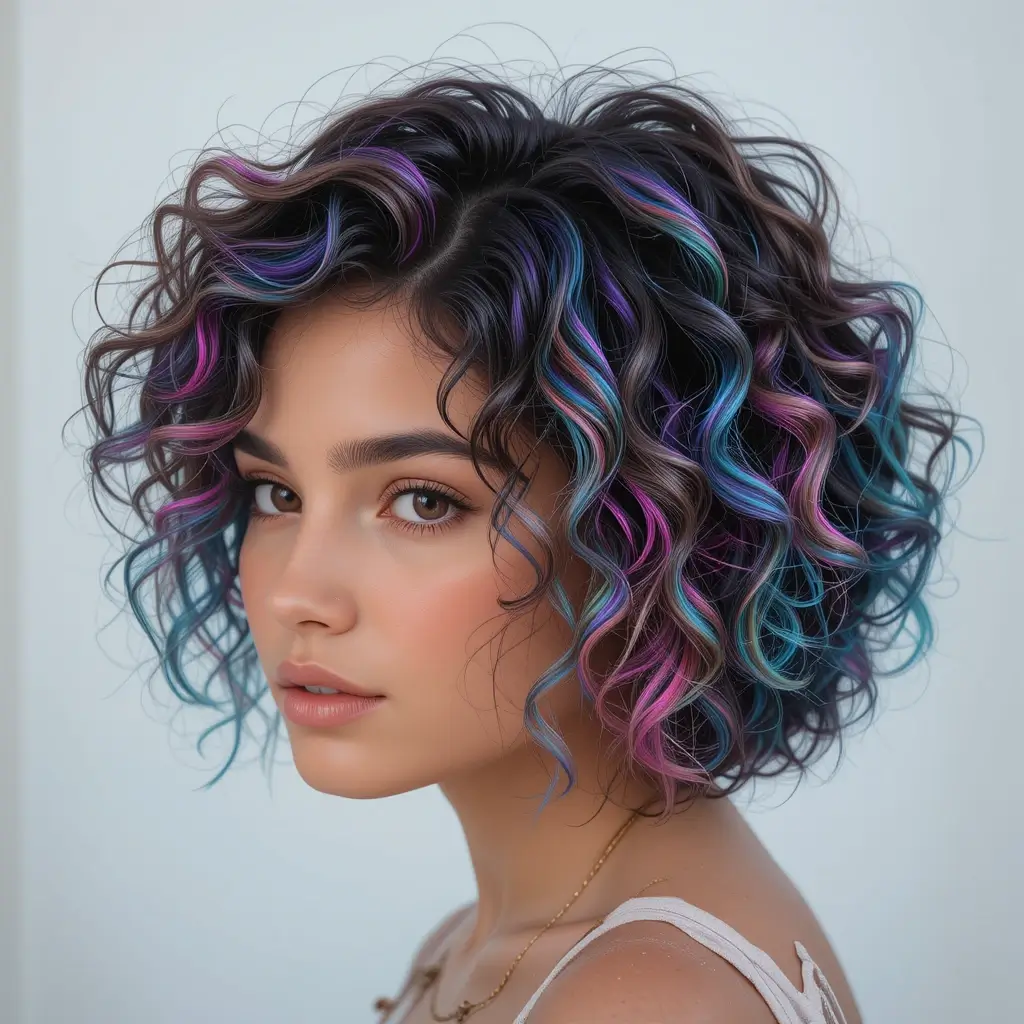 Short Curly Hair with Highlights and Lowlights