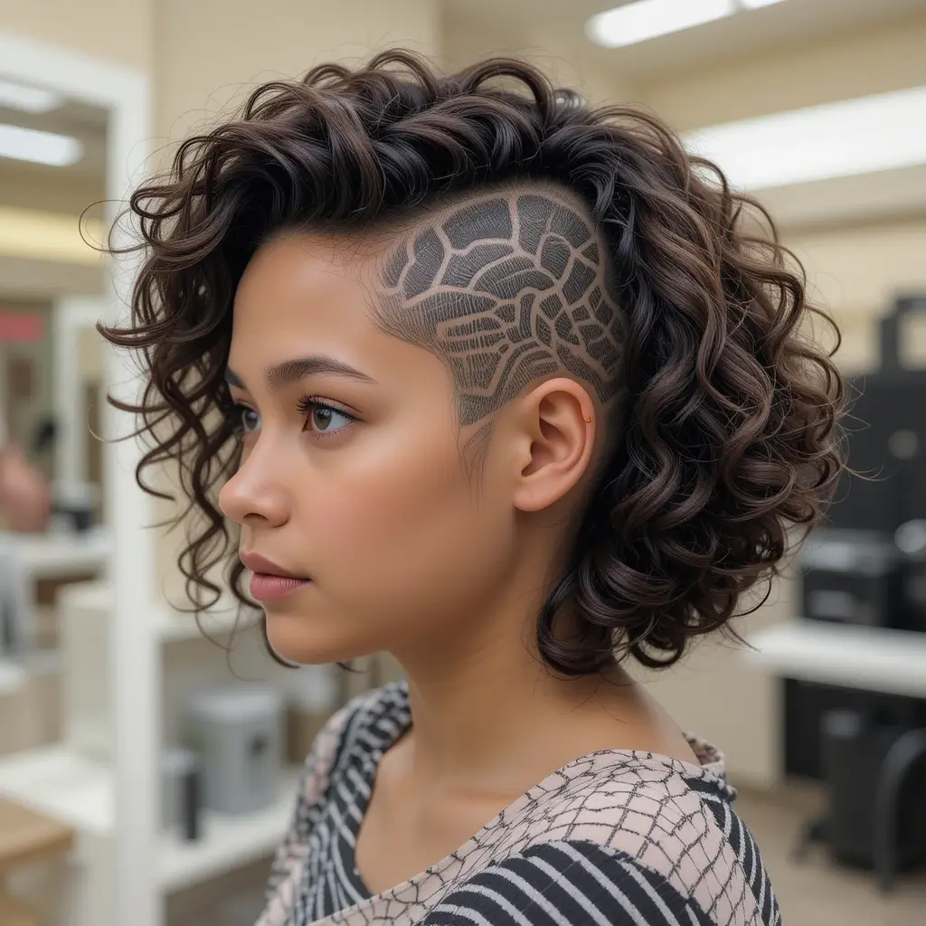 Short Curly Hair with Shaved Designs