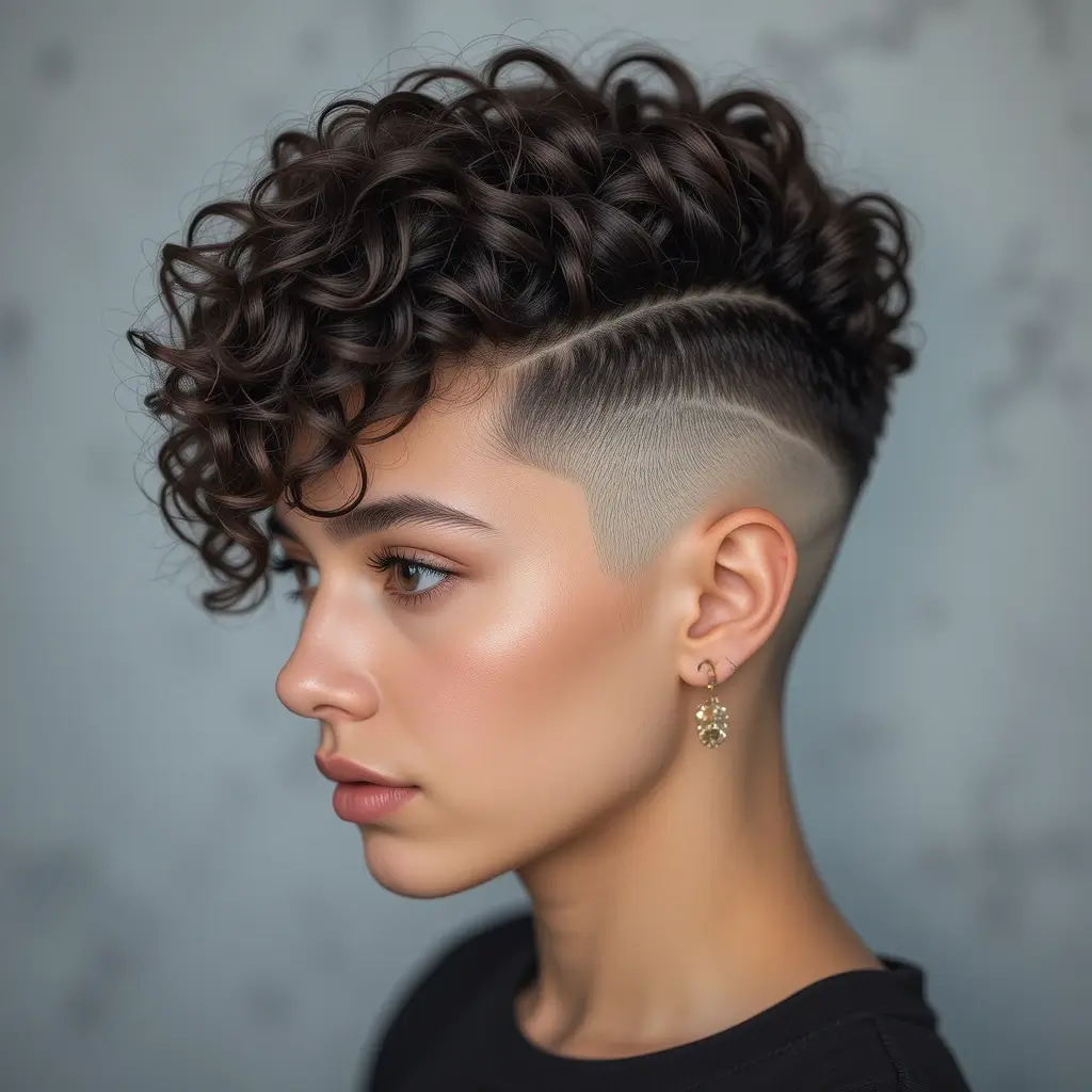 Short Curly Hair with Side Undercut