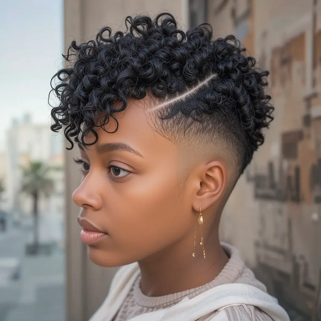 Short Curly Hair with Taper Fade