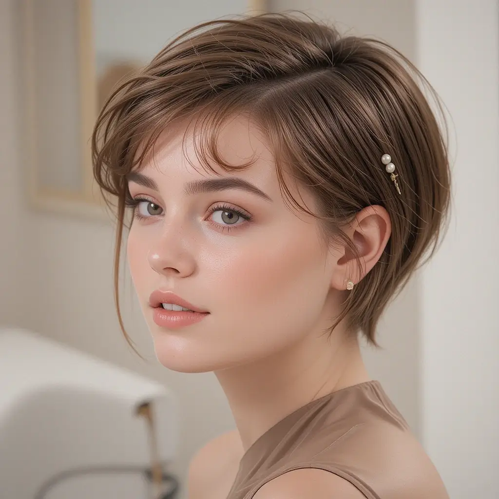 Short Cut with Pearl Pins