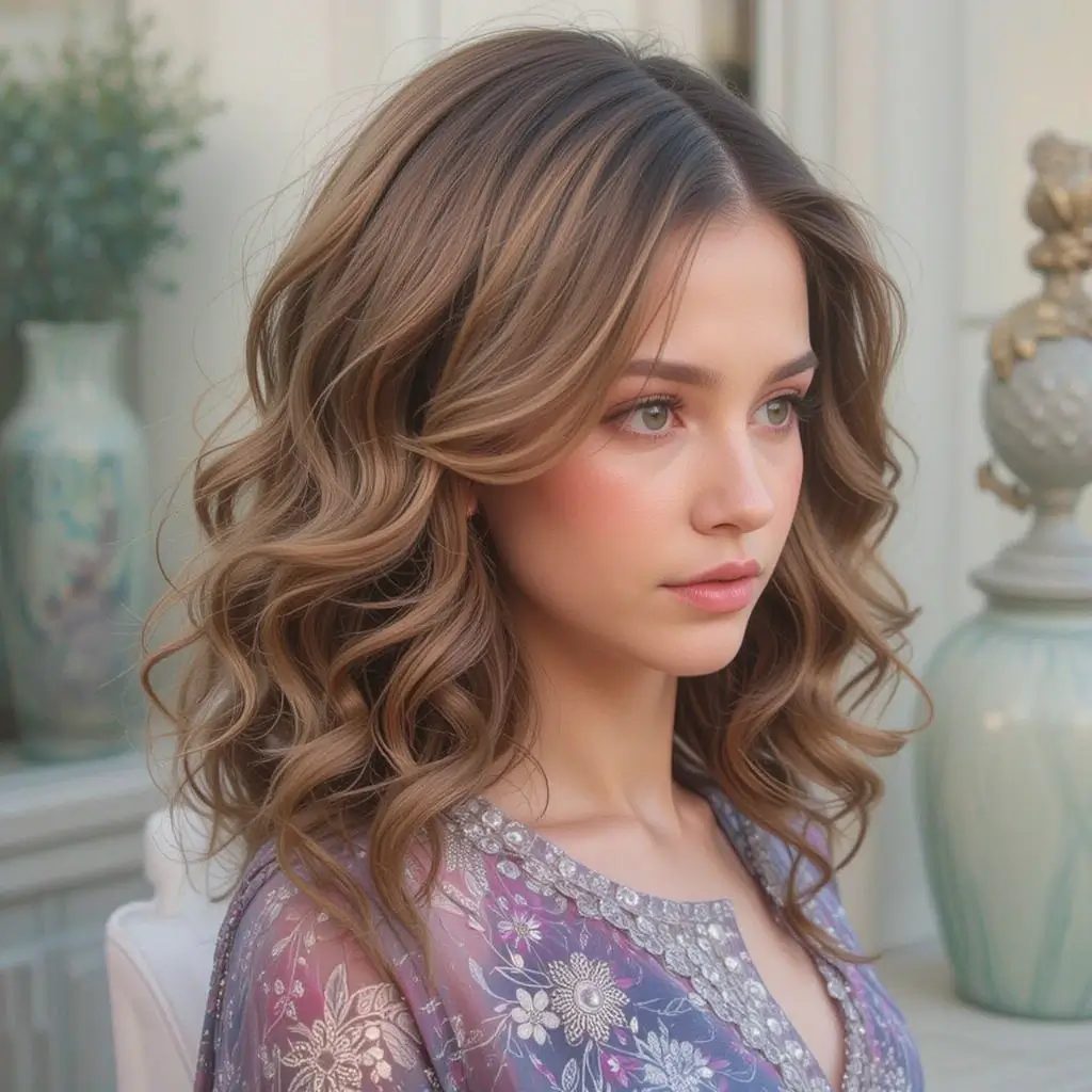 Shoulder-Length Curls with Side Part