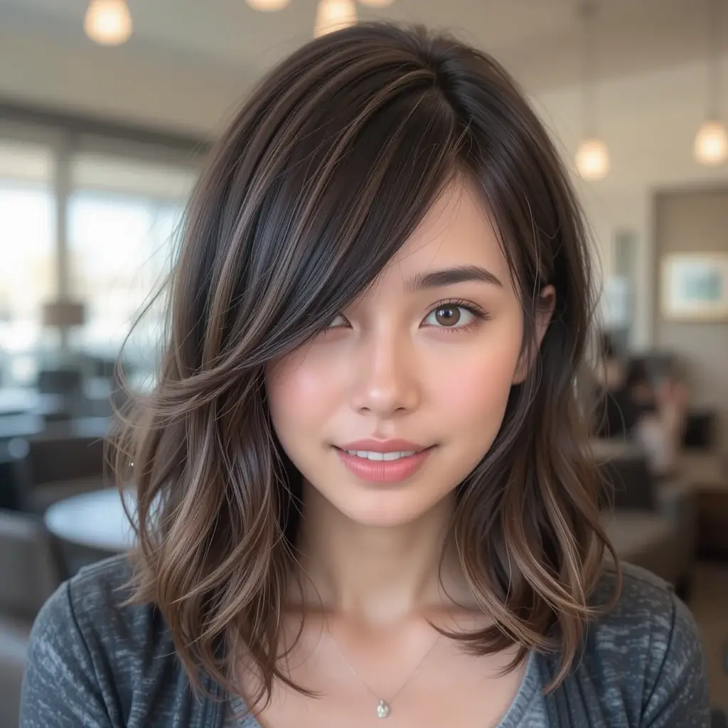 Shoulder-Length Cut with Side-Swept Bangs