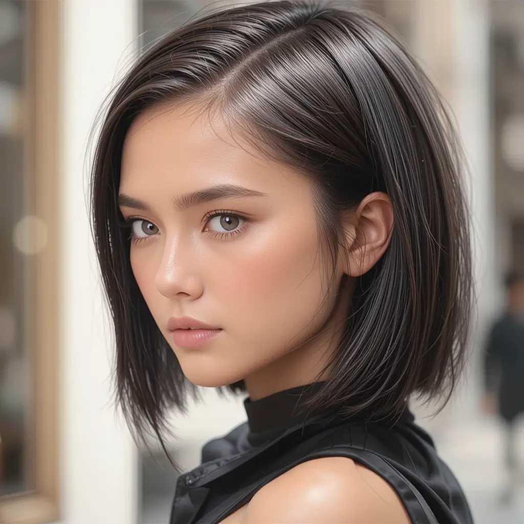 Shoulder-Length Cut with Wet Look Finish