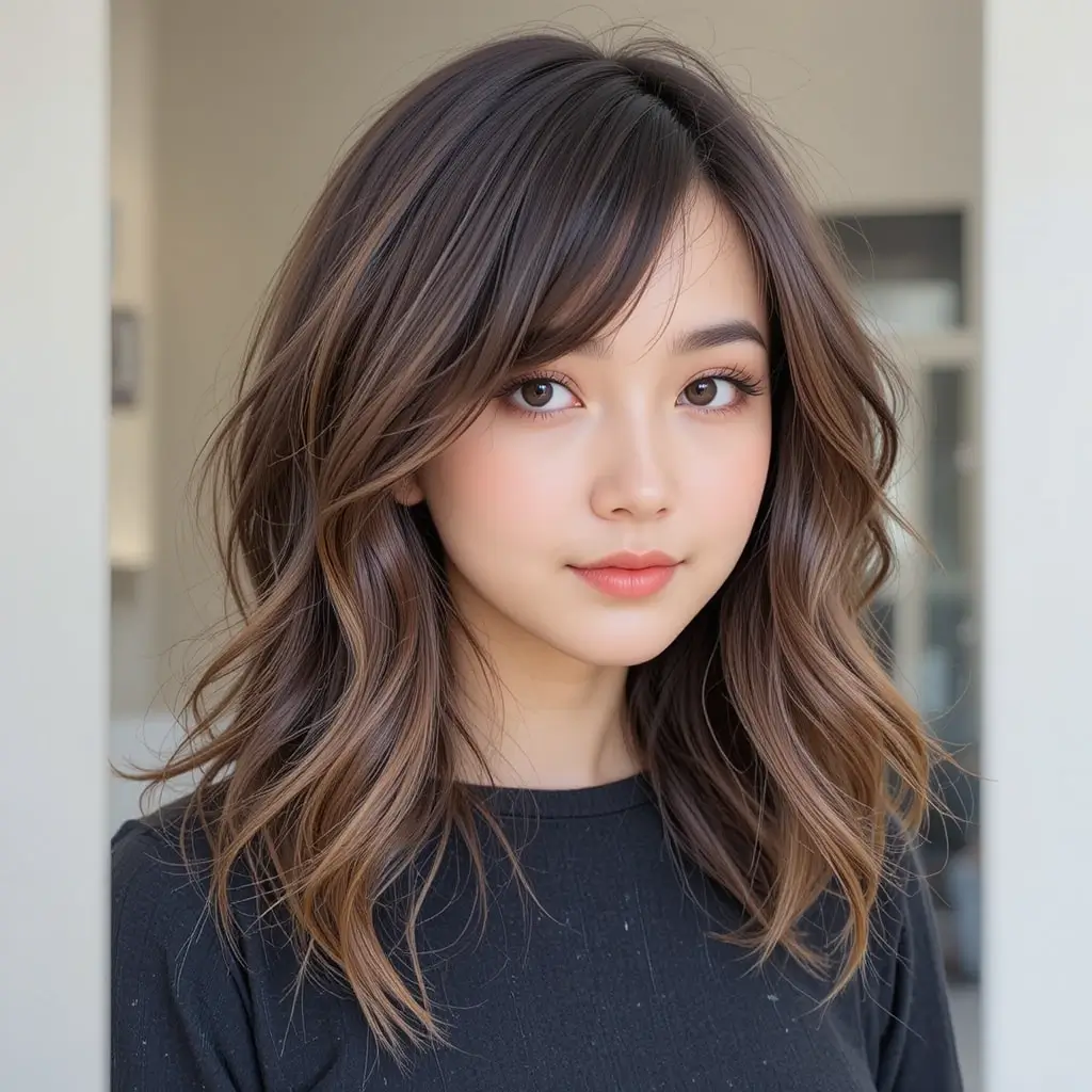 Shoulder-Length Hair with Side Swept Bangs