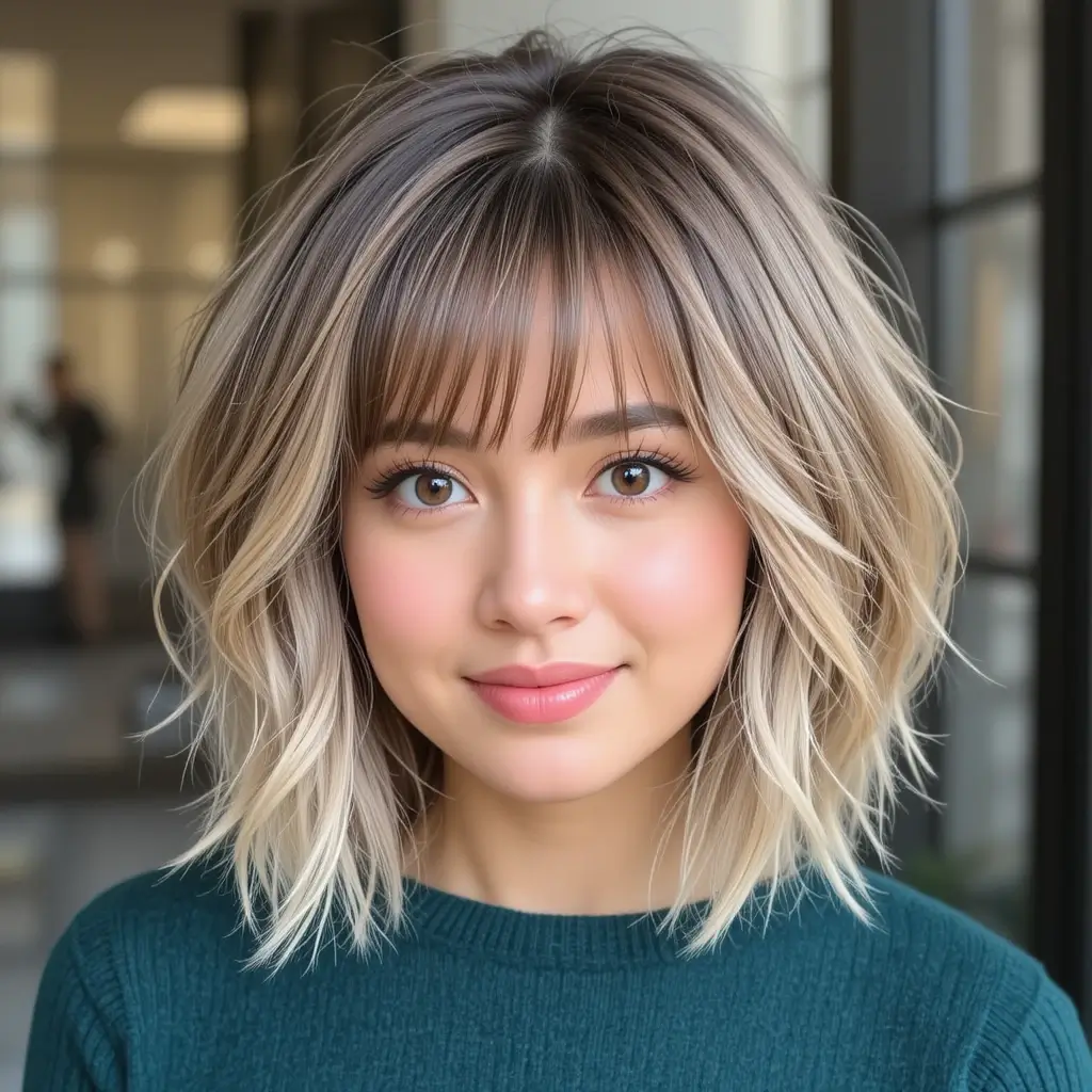 . Shoulder-Length Layered Bob with Subtle Bangs