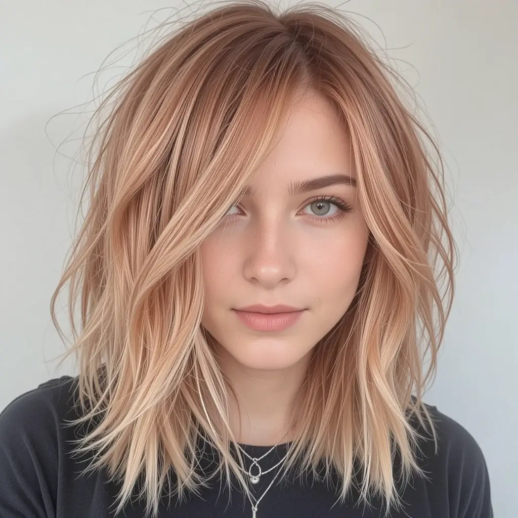 Shoulder-Length Strawberry Blonde Hair with Choppy Ends