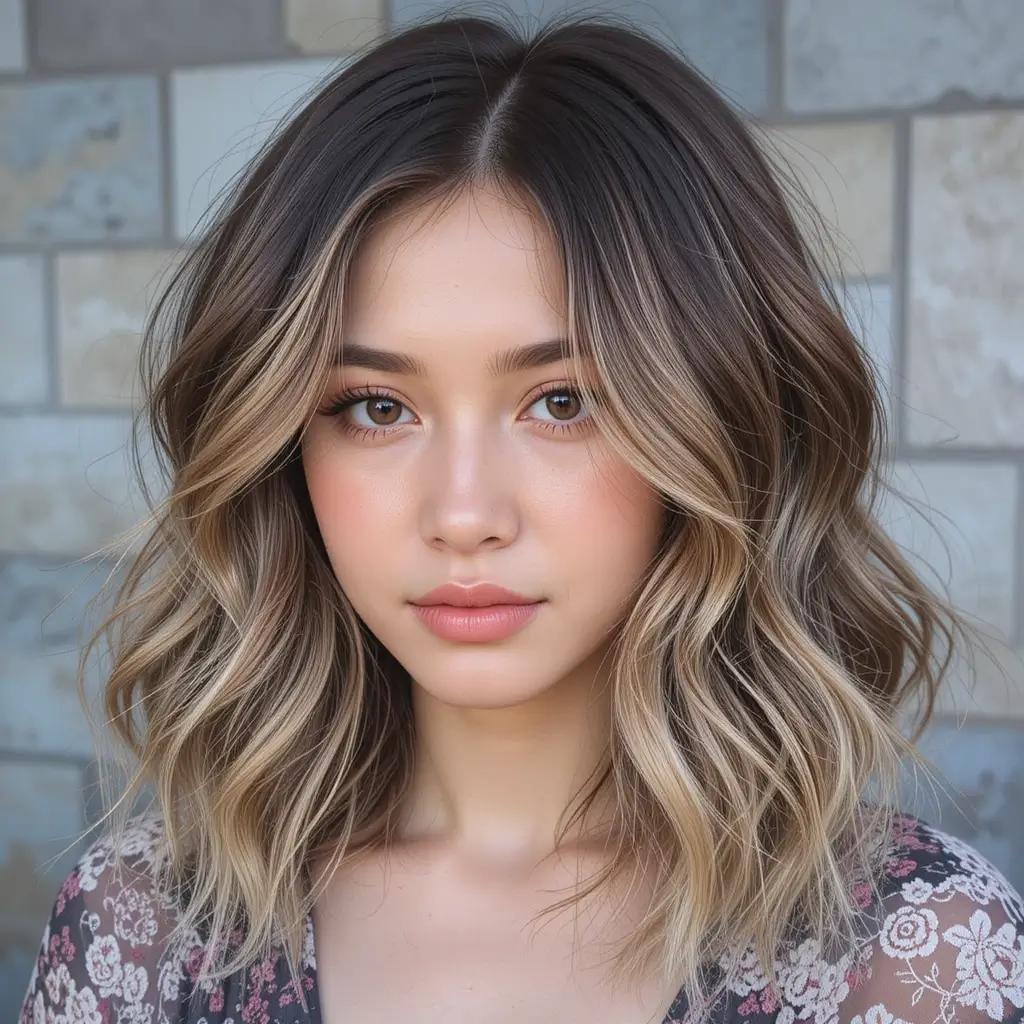 Shoulder-Length Waves with Dimensional Balayage