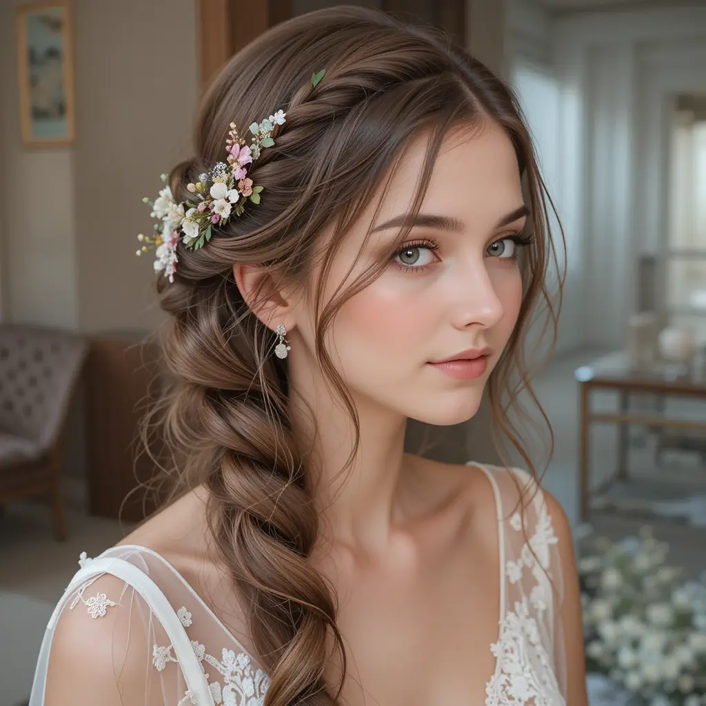 Side Braid with Floral Clips