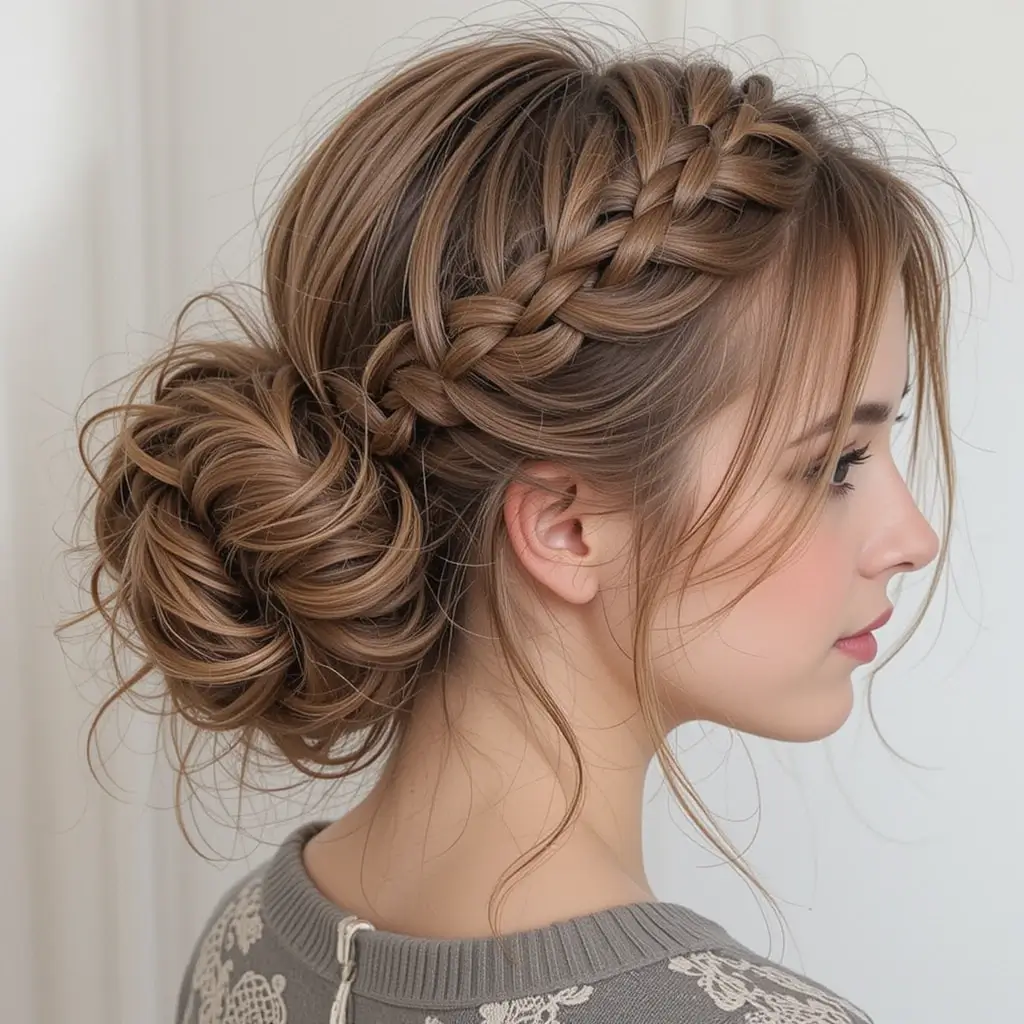 Side Braid with Loose Bun