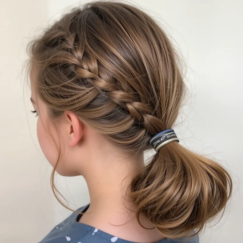 Simple French Braid into Low Ponytail