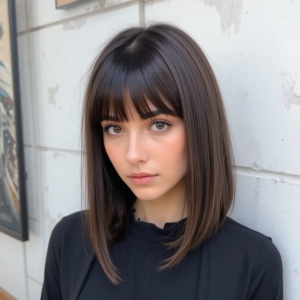 Sleek Collarbone Cut with Long Bangs