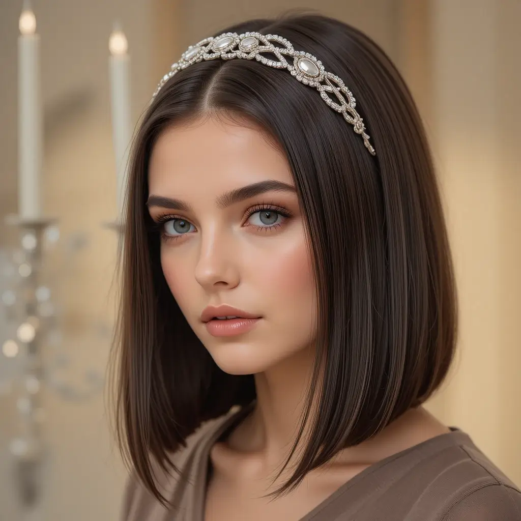 . Sleek Lob with Metallic Headband