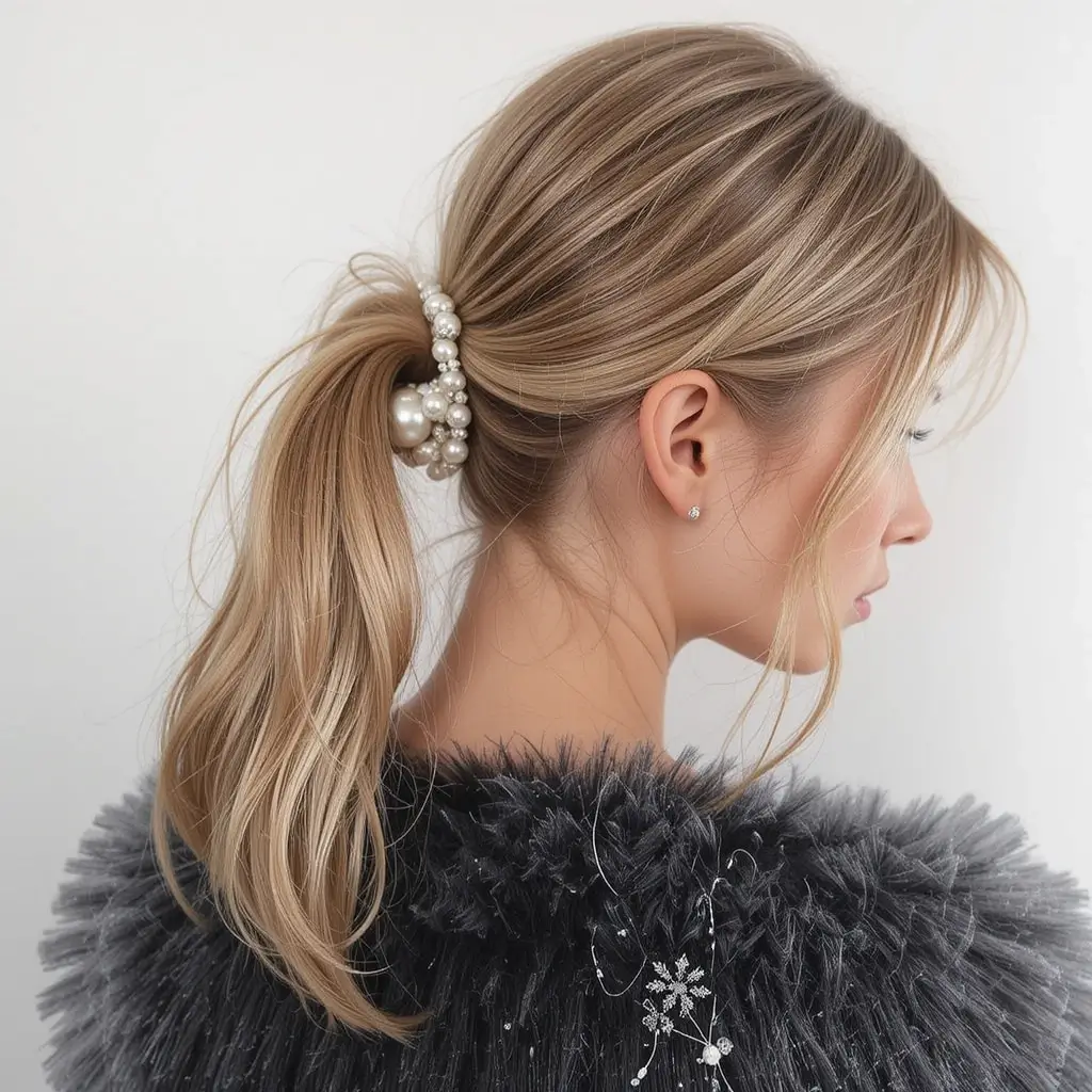 Sleek Low Ponytail with Side Part