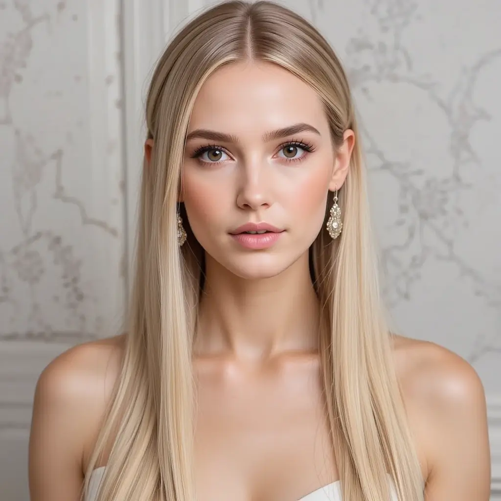 Sleek Middle Part with Long Straight Hair