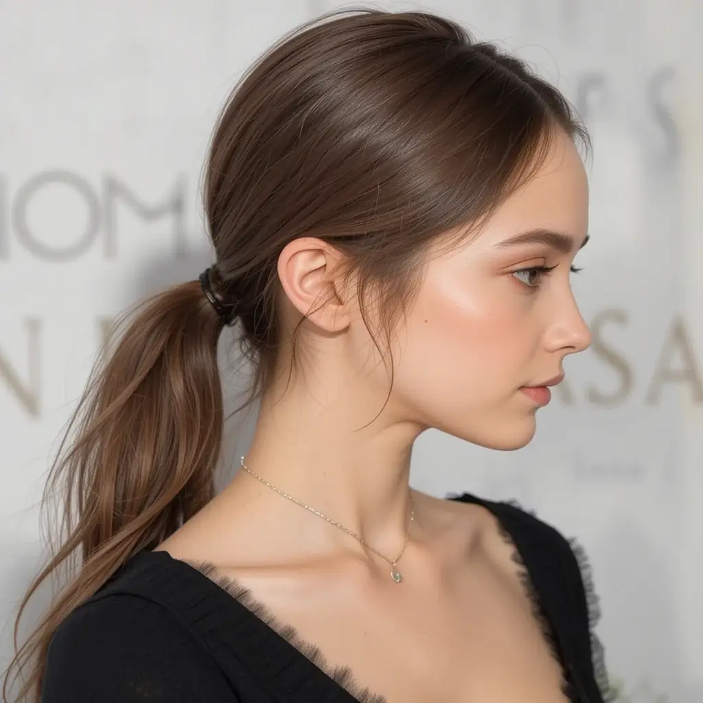 Sleek Middle Part with Low Ponytail