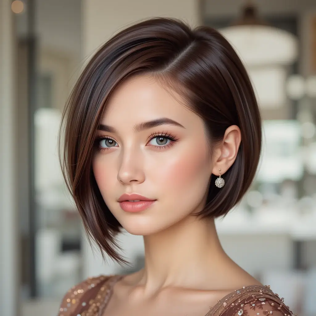 Sleek Short Hair with Deep Side Part