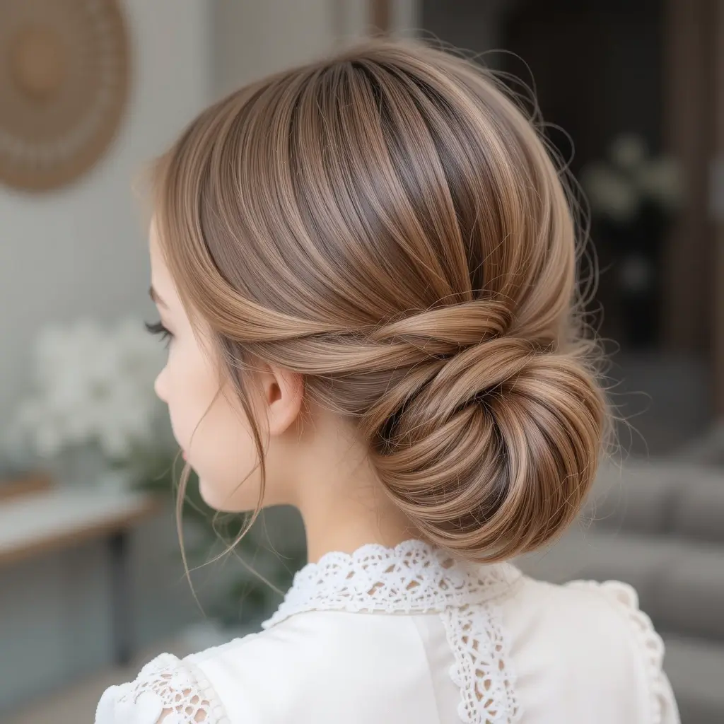 Sleek Side-Parted Bun with Waves