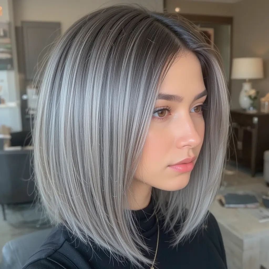 Sleek Straight Salt and Pepper Hair
