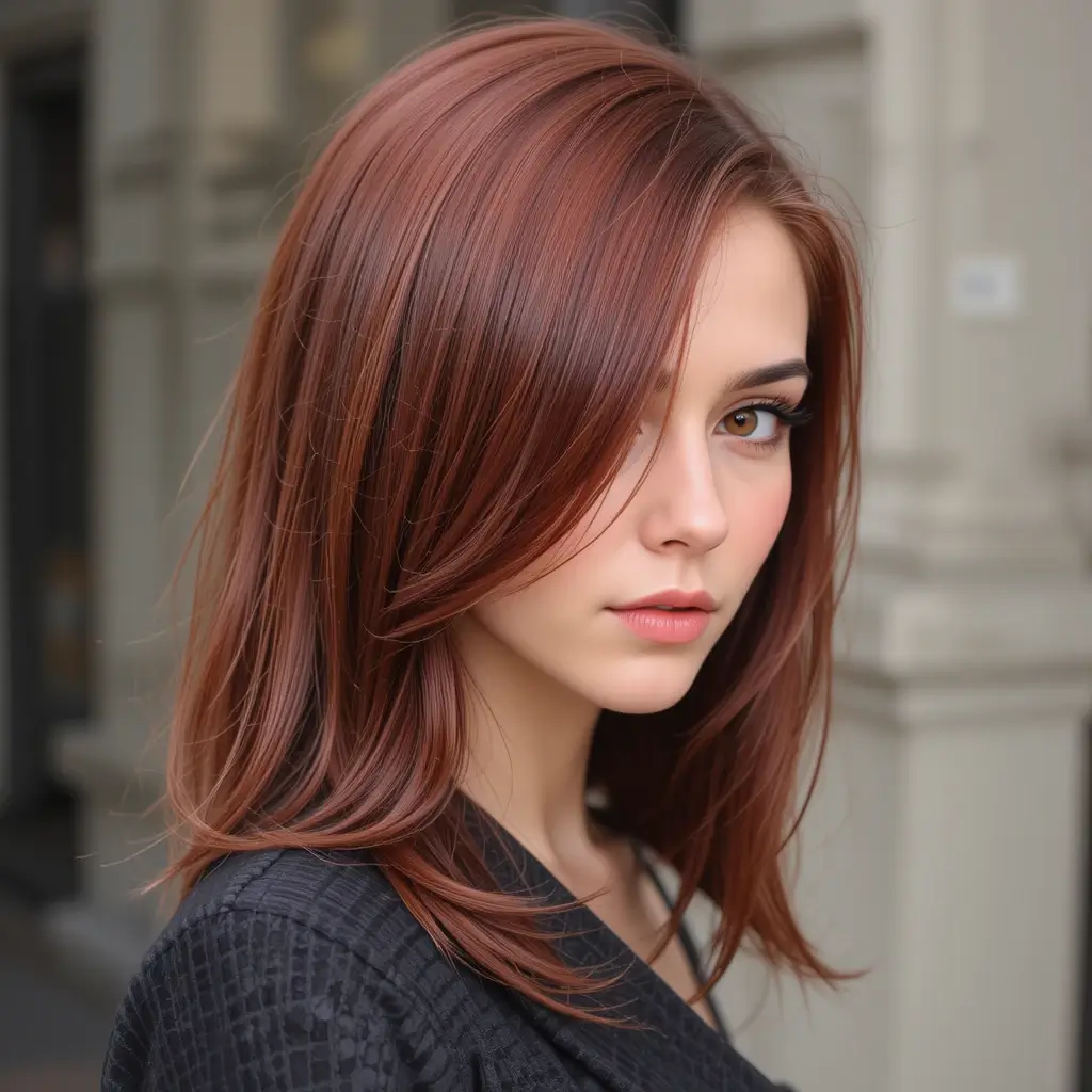 Sleek and Straight Deep Auburn Hair