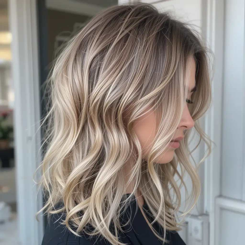 Soft Ash Brown Waves with Blonde Accents