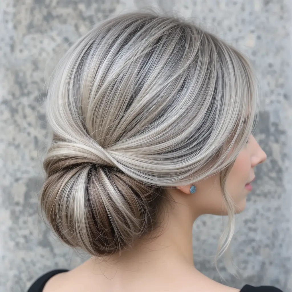  Soft Chignon with Salt and Pepper Strands