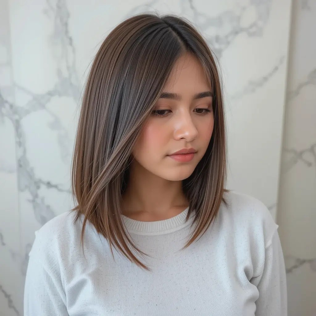 Straight Lob with Long Side Bangs