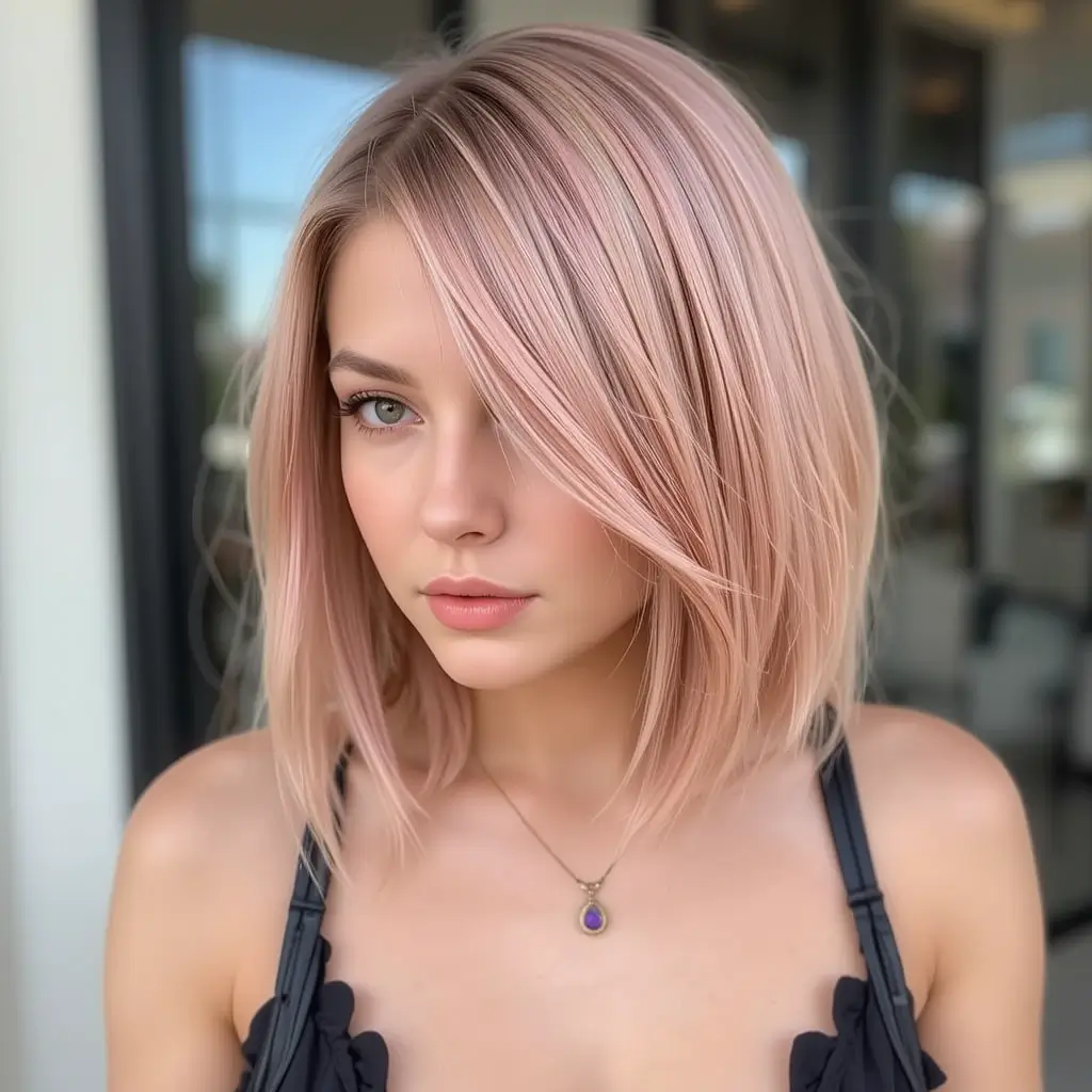 Strawberry Blonde Asymmetrical Bob