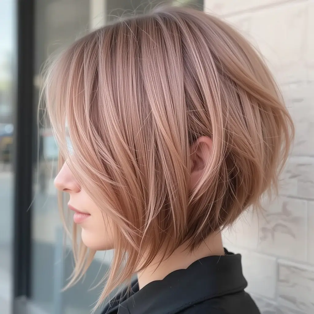 Strawberry Blonde Asymmetrical Bob