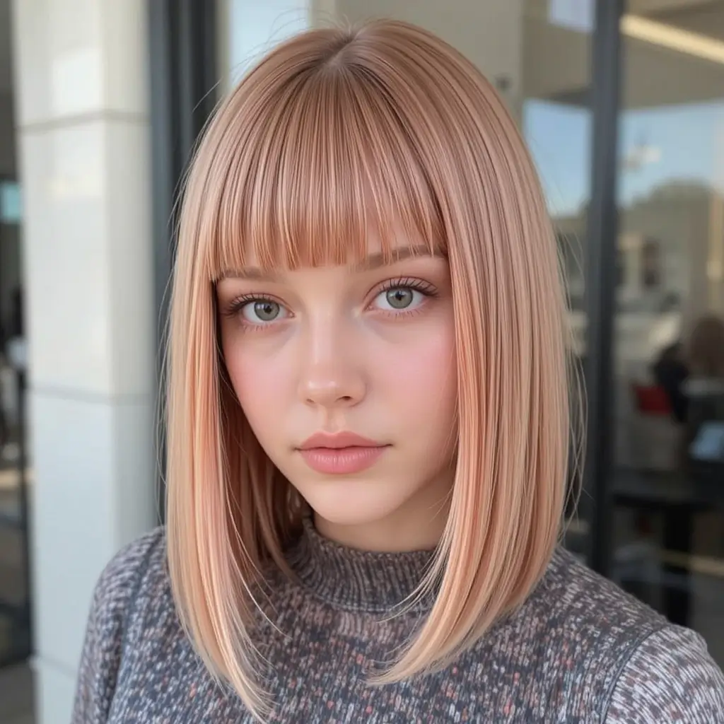 . Strawberry Blonde Blunt Cut with Middle Part
