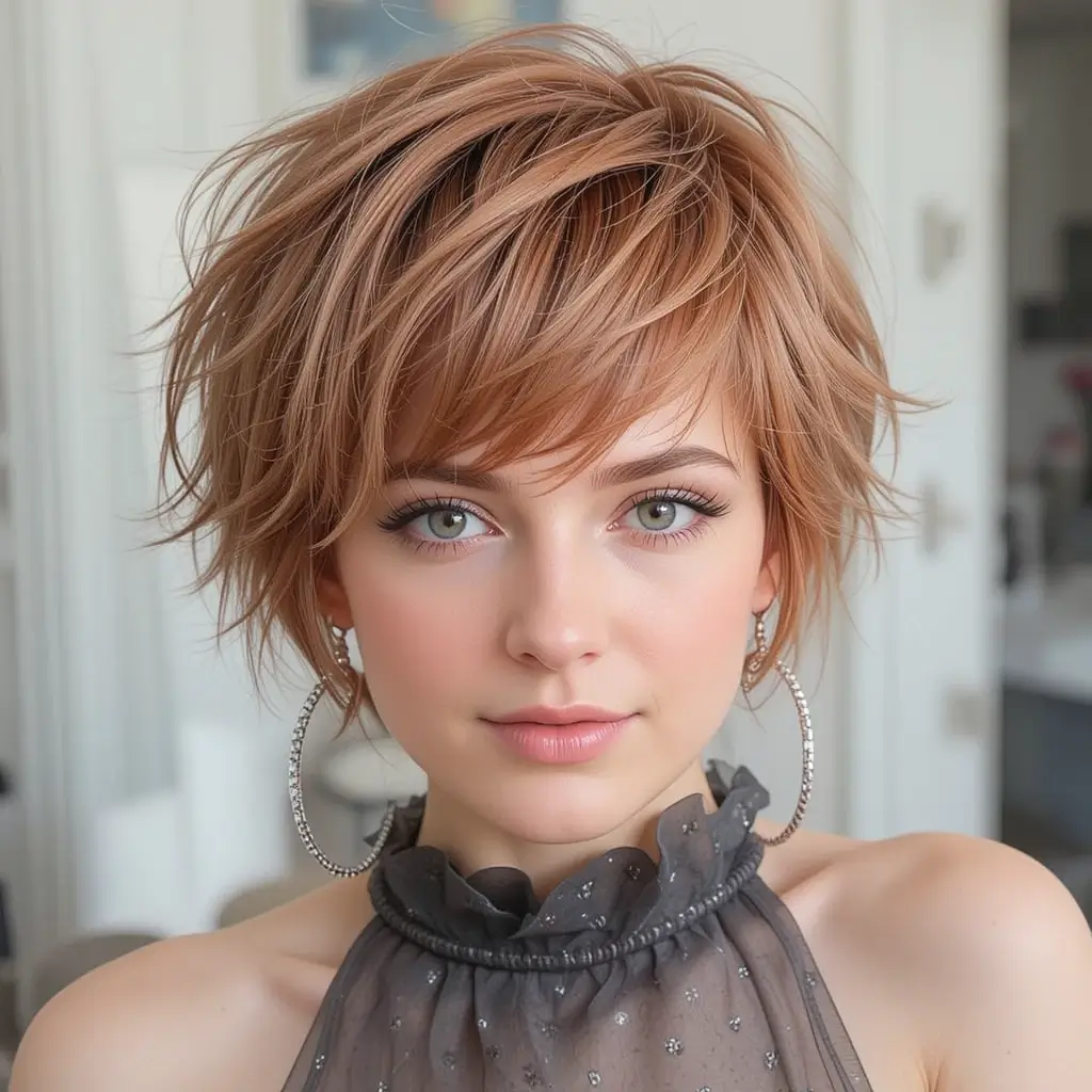 Strawberry Blonde Choppy Pixie Cut