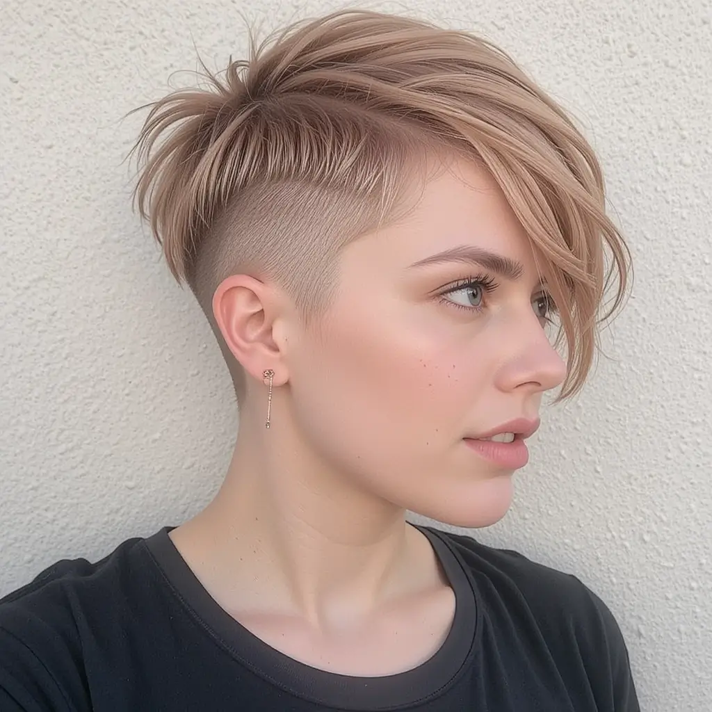 Strawberry Blonde Half-Shaved Pixie Cut