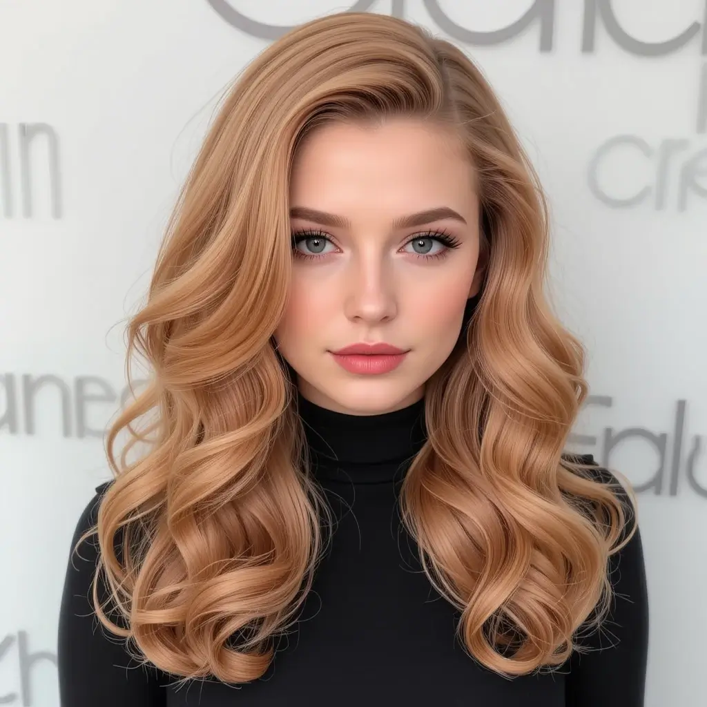Strawberry Blonde Hollywood Waves on Medium-Length Hair