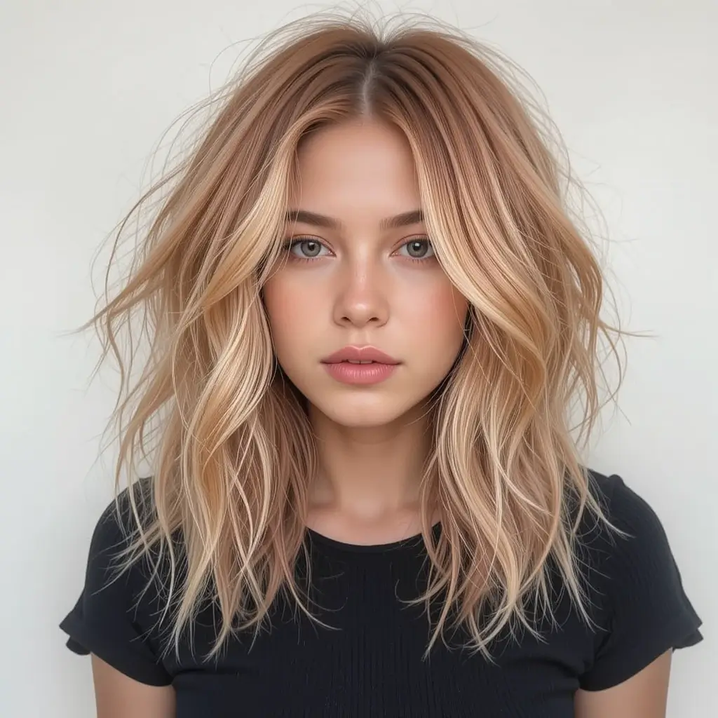 Strawberry Blonde Layered Bob with Tousled Styling