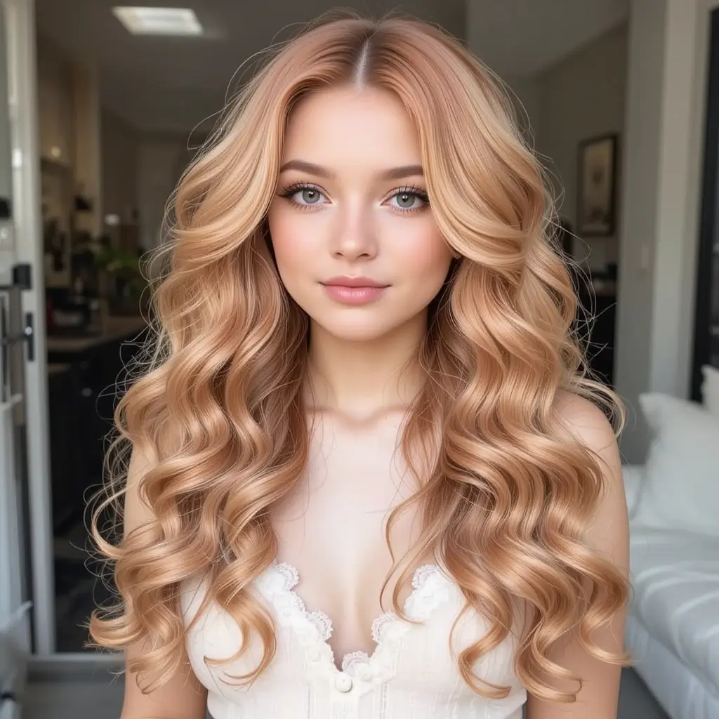 Strawberry Blonde Long Hair with Thick, Bouncy Curls