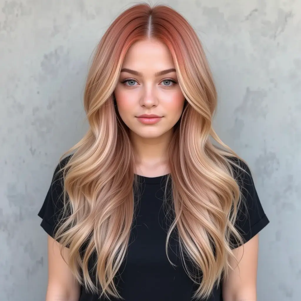 Strawberry Blonde Long Hair with Waterfall Layers