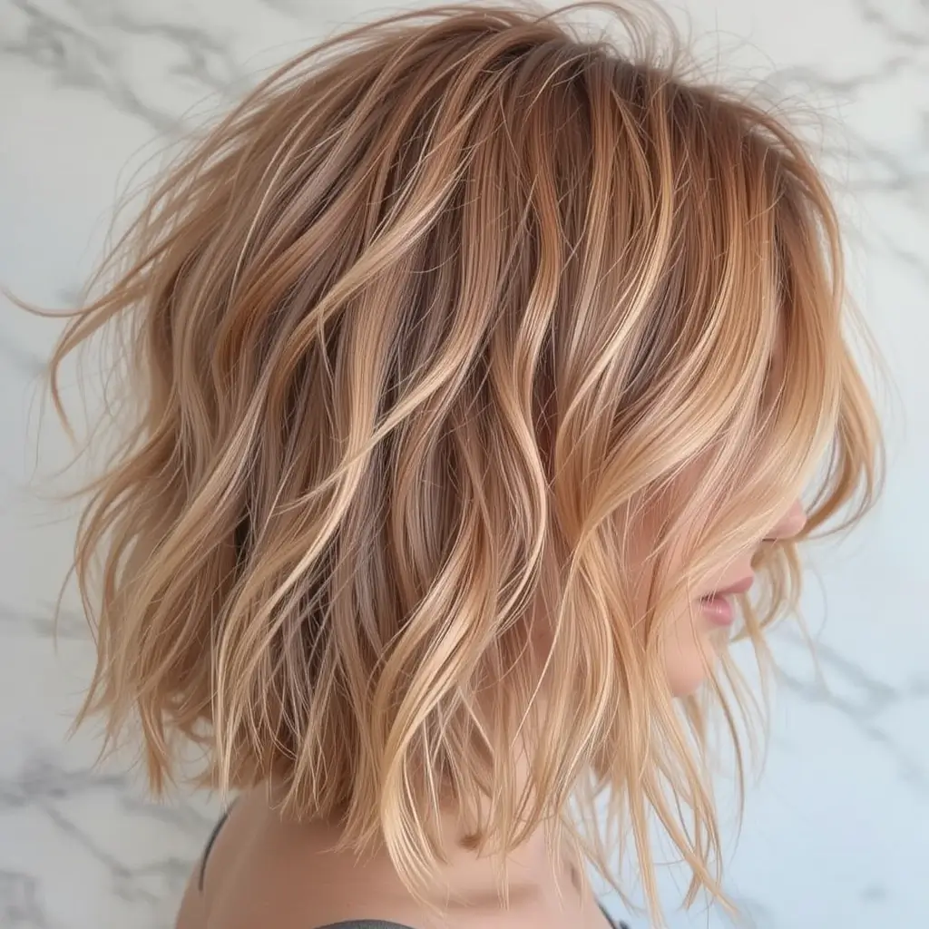 . Strawberry Blonde Messy Waves with Layered Cut