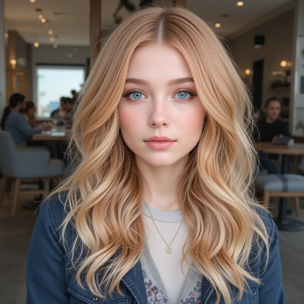 Strawberry Blonde Middle-Parted Long Waves