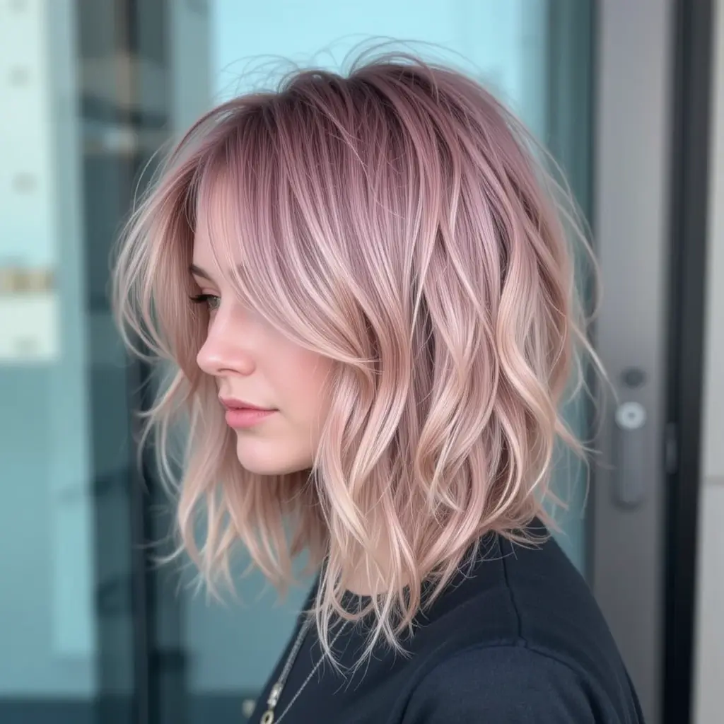 Strawberry Blonde Shoulder Length Shag Cut