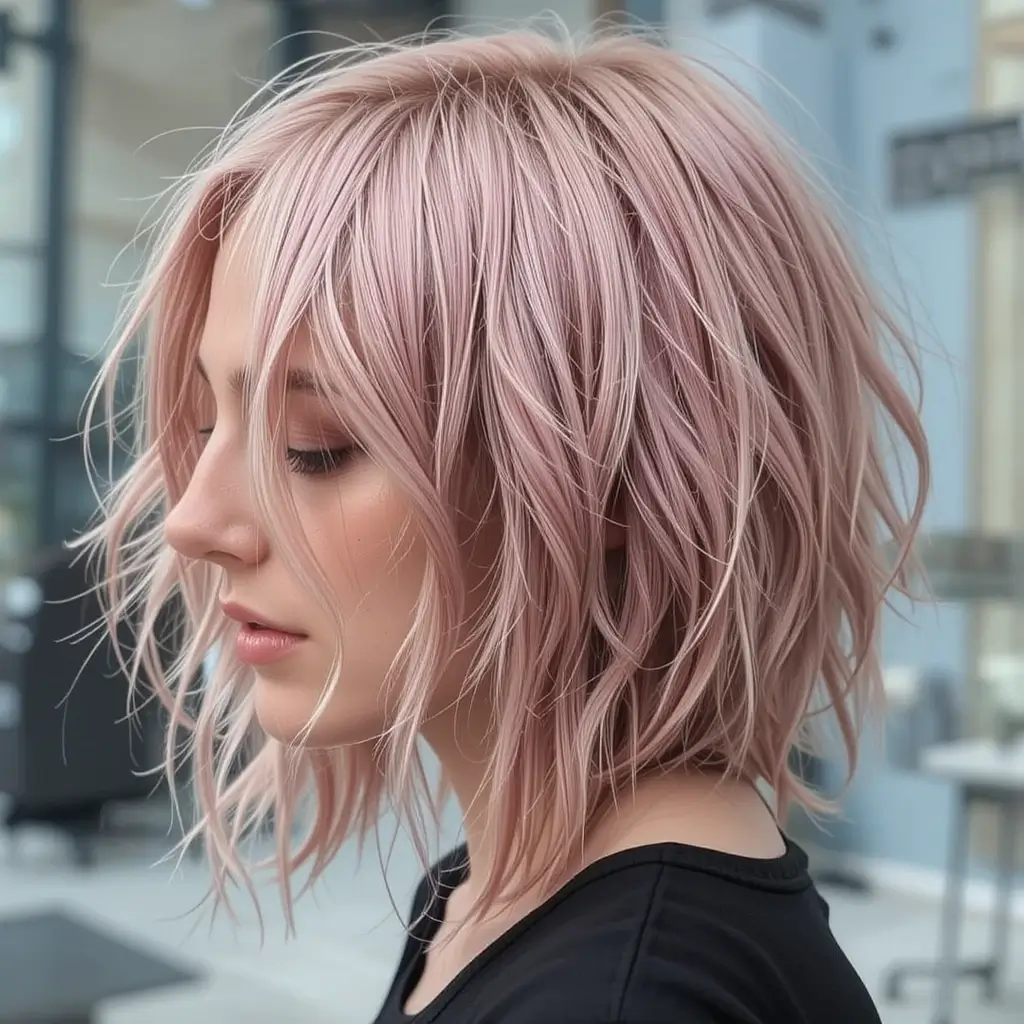 Strawberry Blonde Shoulder-Length Shag Cut