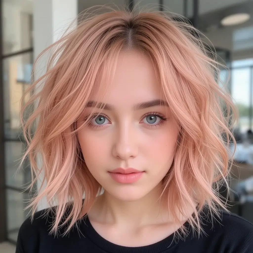 Strawberry Blonde Side-Parted Bob with Soft Layers