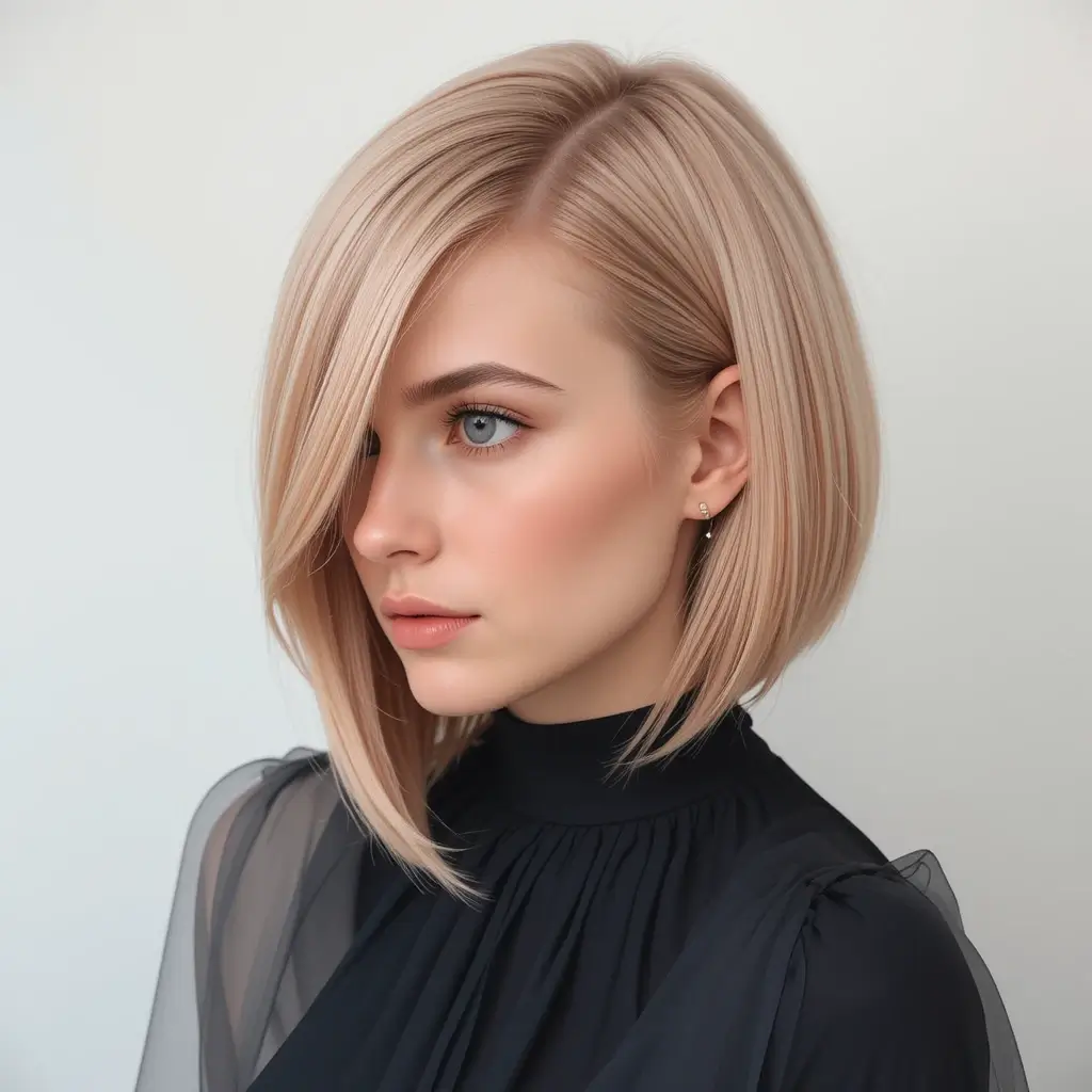 Strawberry Blonde Sleek Bob with Deep Side Part