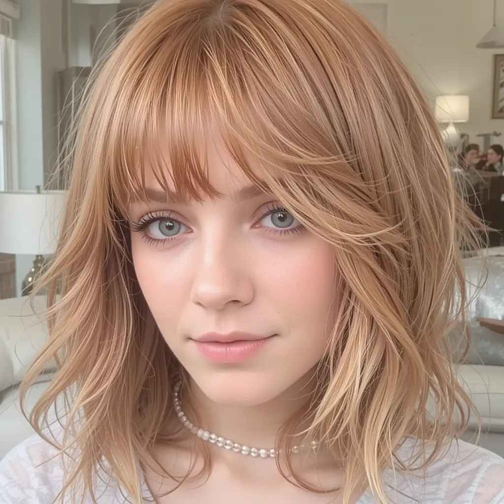 Strawberry Blonde Sleek Bob with Deep Side Part
