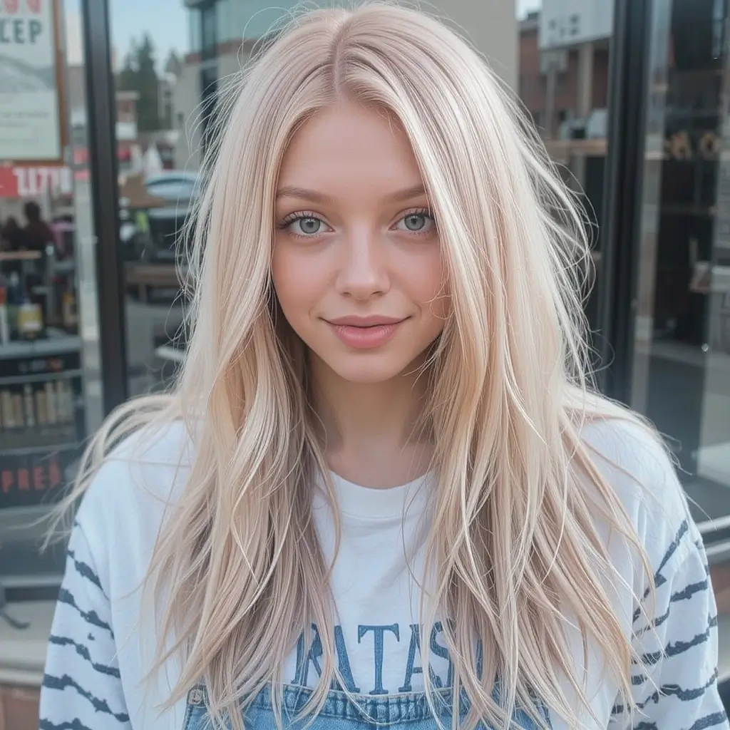 Strawberry Blonde Straight Hair with Razor Cut Ends