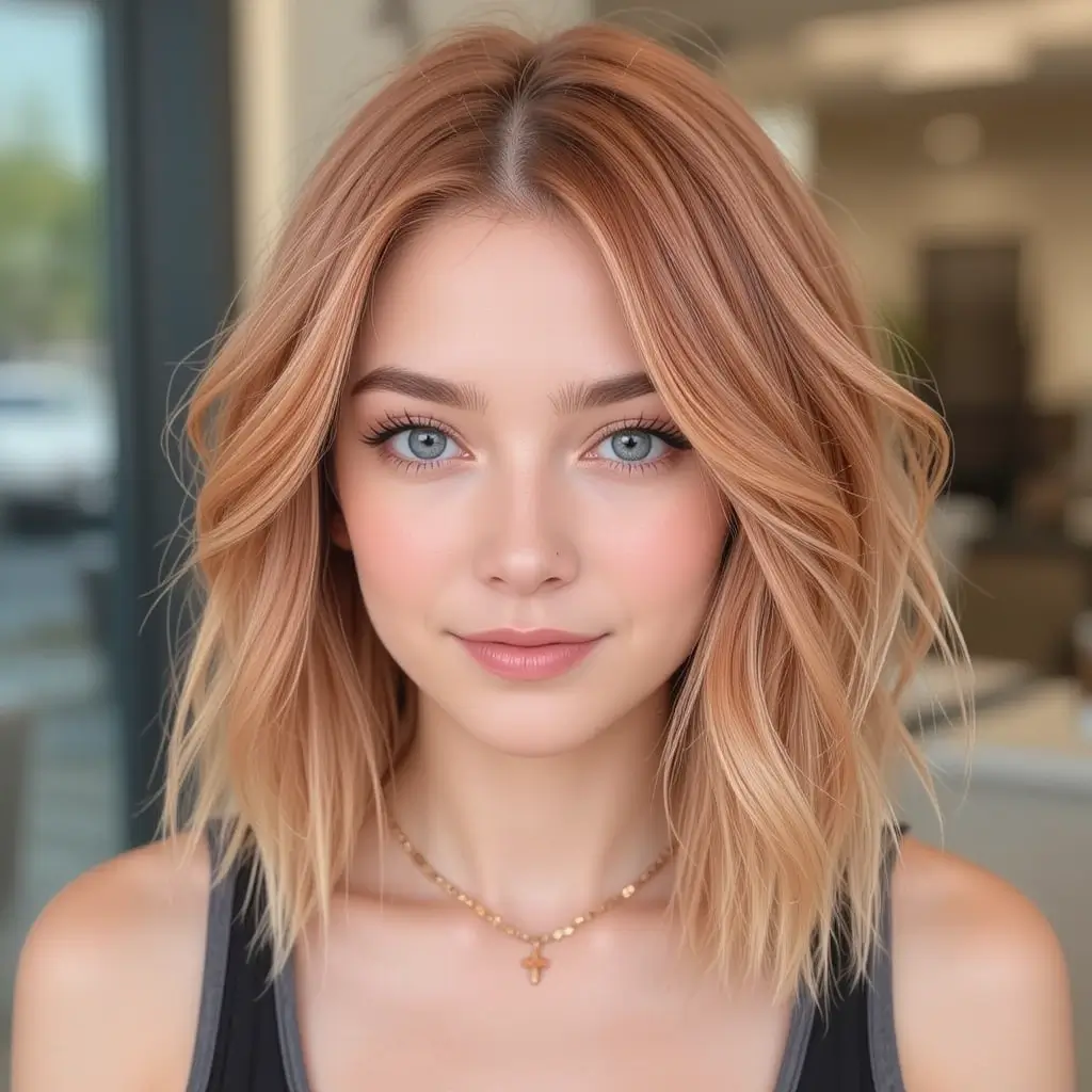 Strawberry Blonde Textured Lob