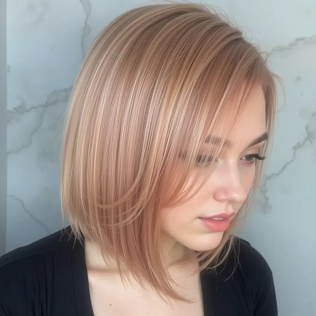 Strawberry Blonde Wavy Lob with Textured Ends