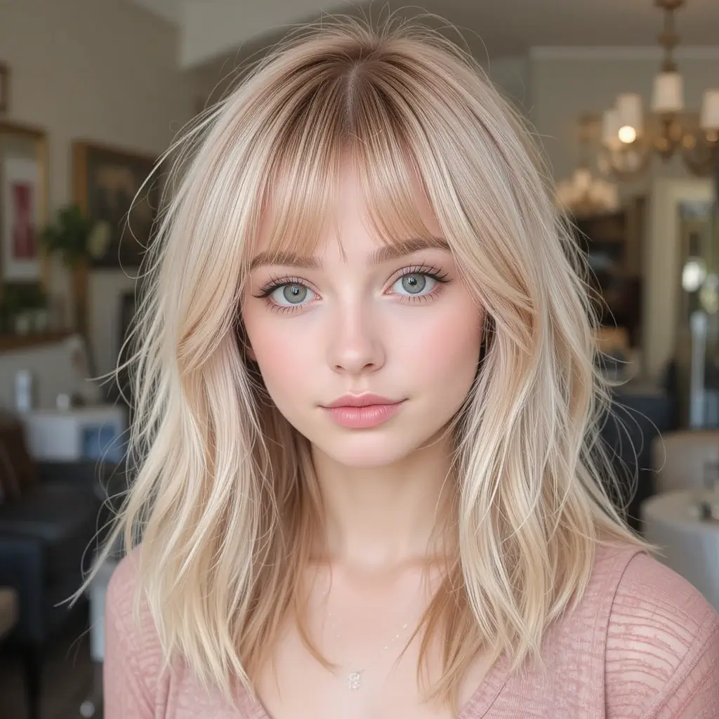 Strawberry Blonde Wispy Bangs with Soft Layers