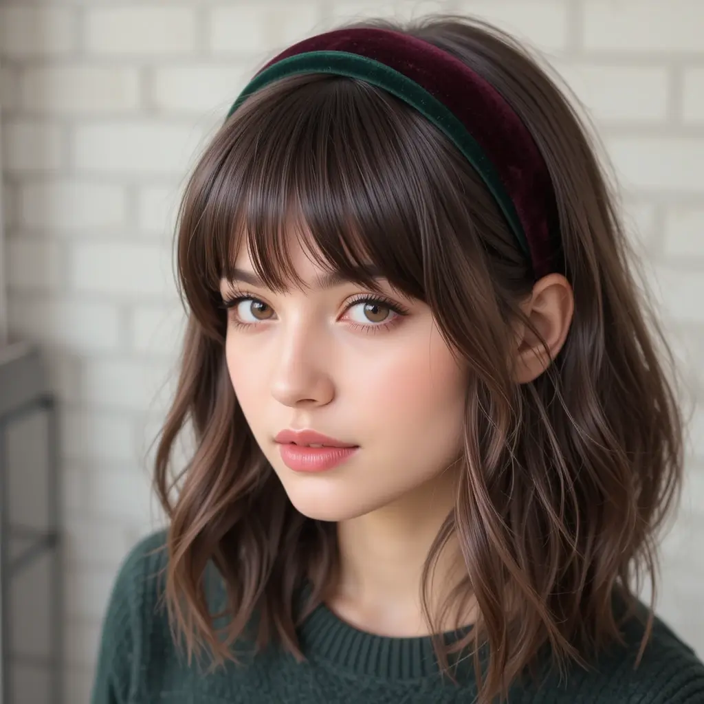 Swooped Bangs with Velvet Headband